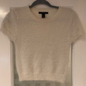 Fuzzy white crop sweater